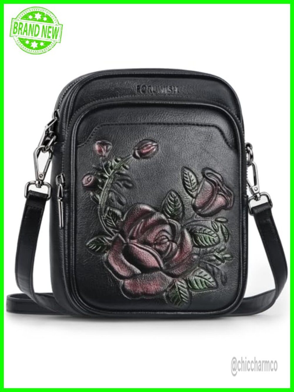 RFID Crossbody Bag Vegan Leather 8-Pocket Phone Purse Adjustable Strap